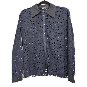 Scotch & Soda Linen Cotton Crochet Broderie Button Down Collared Blouse Sz S